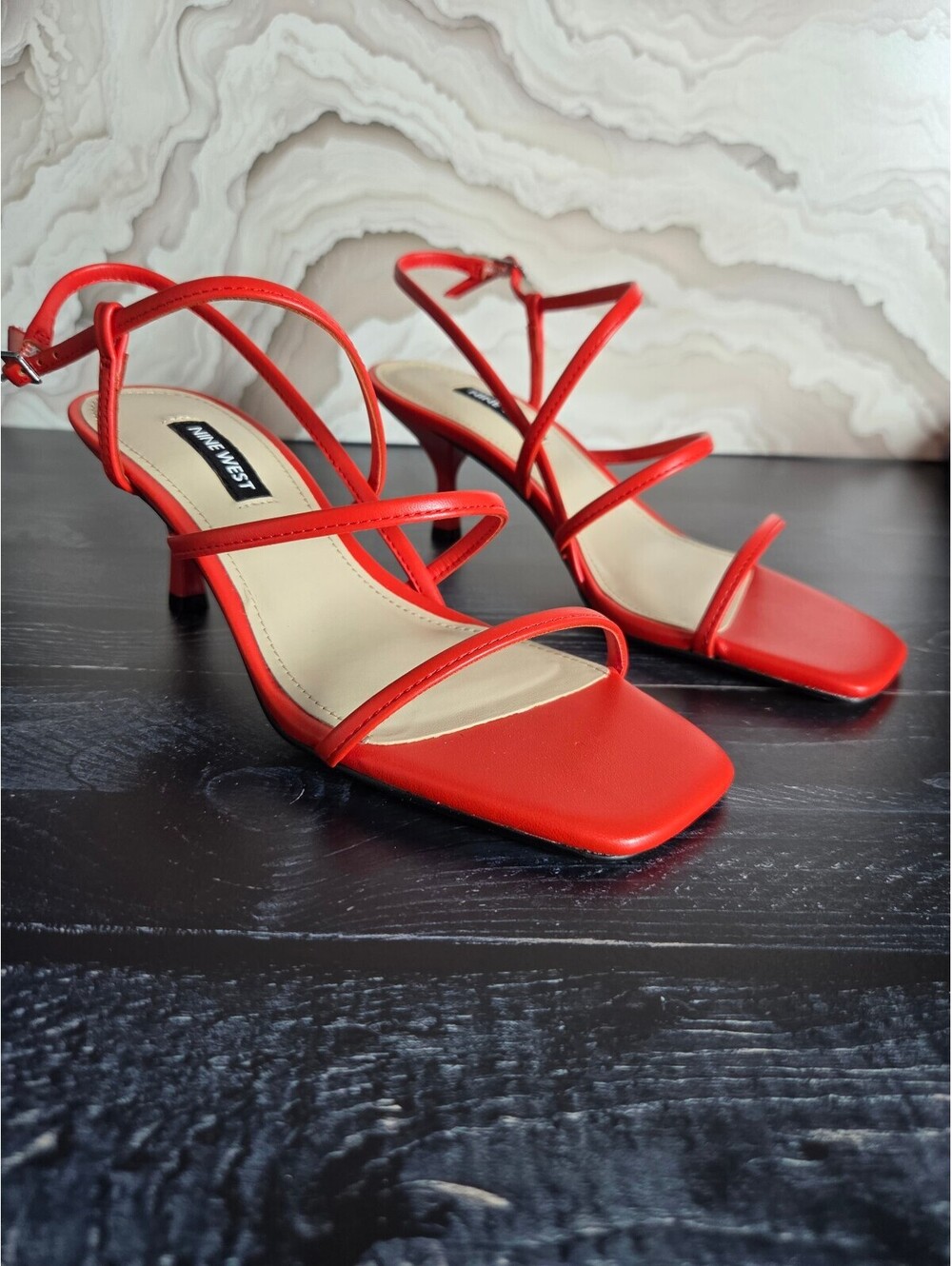 Nine West Red Strappy Kitten Heel Sandals Women’s 6M Square Toe NIB